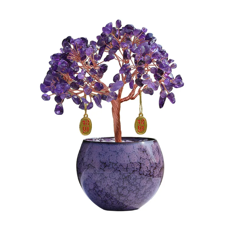 For Natural Crystal Fortune Tree Set, Dragon Basin Design, Lucky Home Decor for Living Room & Office