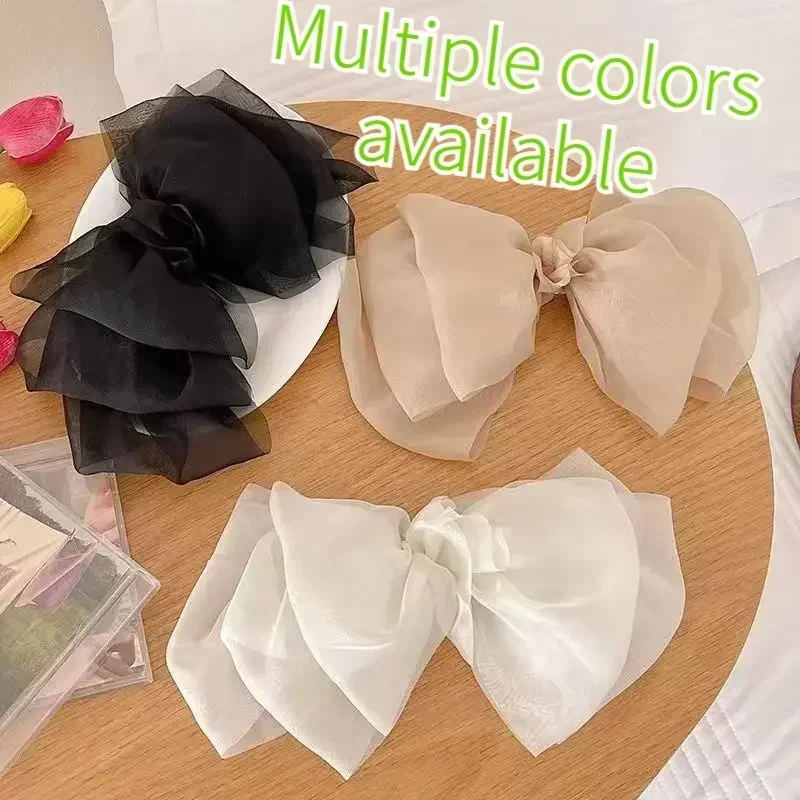 New Fashion Bow Hair Clip Women Elegant Solid Bowknot 3-Layer Satin Hairpin Barrettes Girls Ponytail Clip Hair Accessories