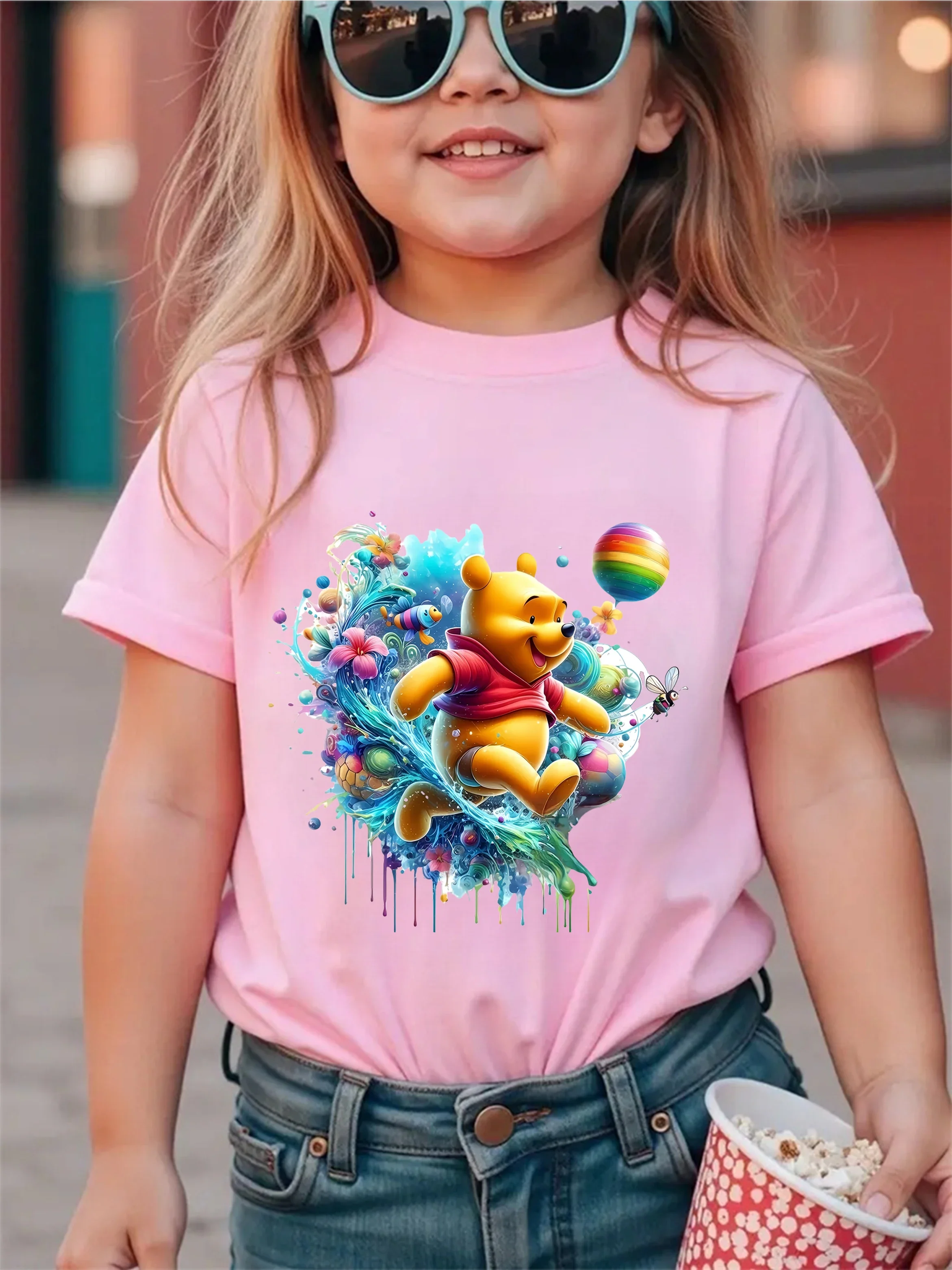 

Kawaii Winnie-the-Pooh Crew Neck Tshirt 2026 3-14Y Summer Boys Girls Cute Cartoon Hot Fashion Street Outdoor Casual Trendy