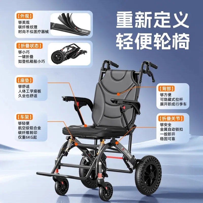 Portable Folding Wheelchair Travel Scooter Lightweight Ultra Light Mobility Aid for Elderly