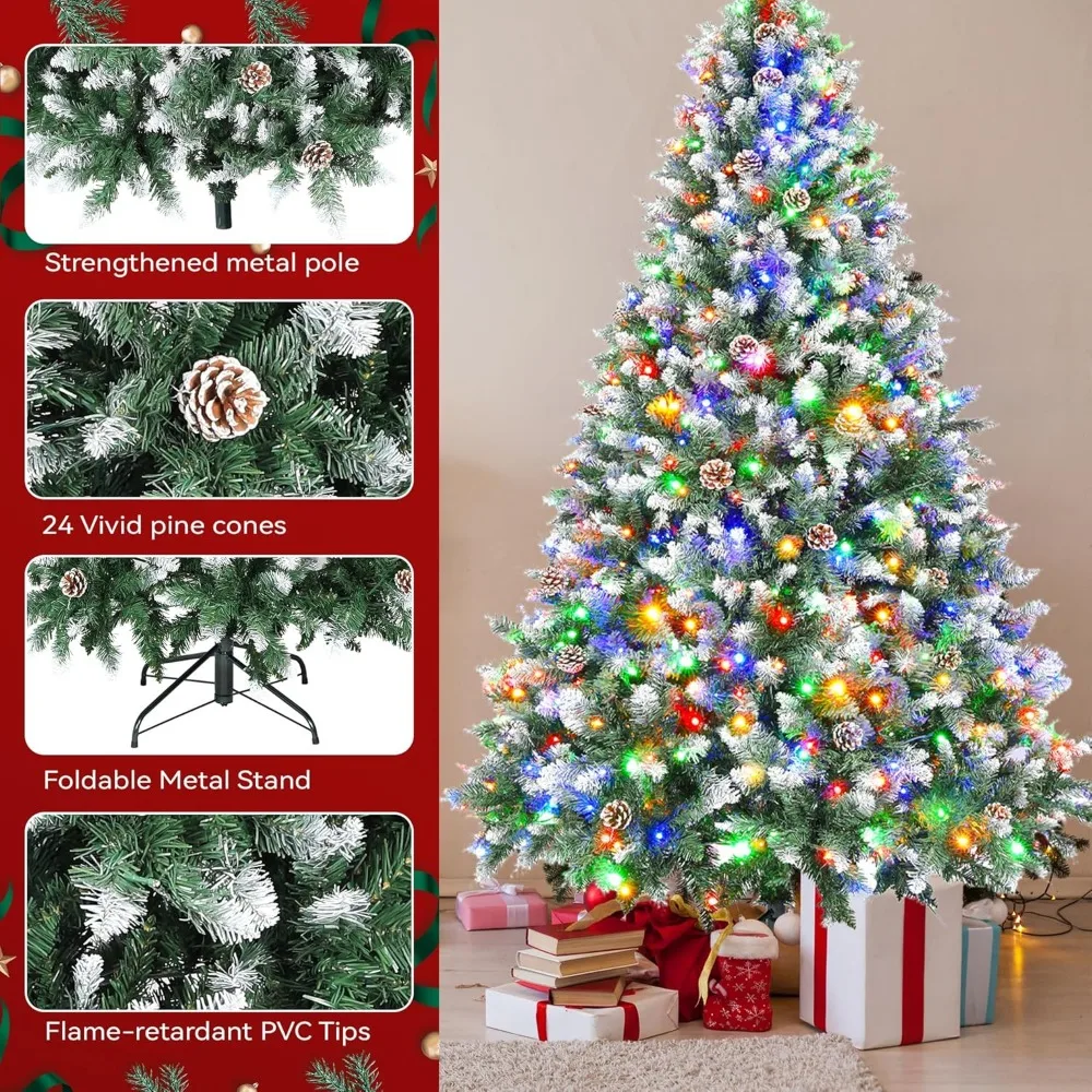 6Ft Prelit Christmas Tree with Multicolor White 2-in-1 Lights 280 LED Christmas Tree Pre Lit, 6 Ft Artificial Christmas Tree Pre