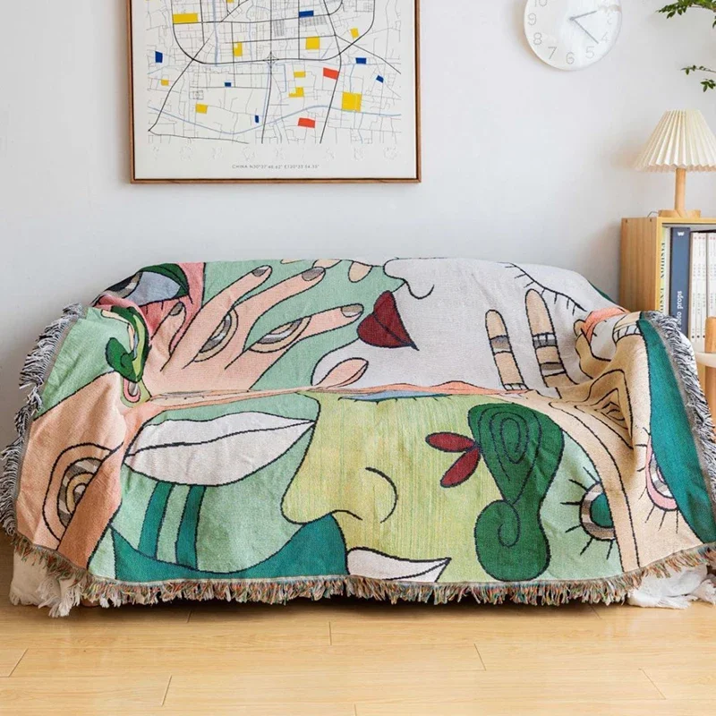 Nordic Abstract Blanket Soft Knitted Spring Autumn Warm Throw Blankets for Sofa Office Bedding Bedspread Tablecloth Sofa Cover