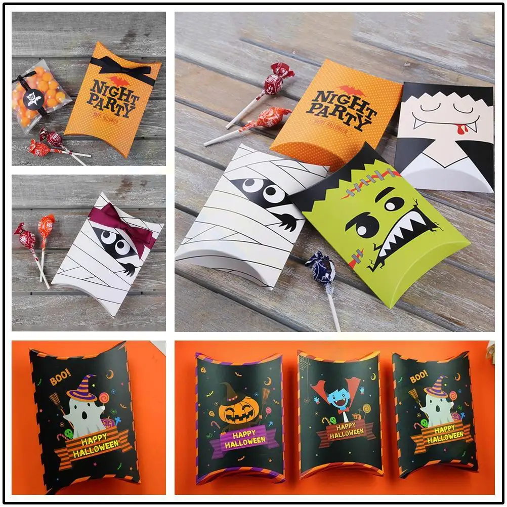 5pcs Halloween Candy Box Paper Gift Boxes Trick or Treat Kids Gift Pumpkin Ghost Candy Bags Halloween Party Decoration Supplies