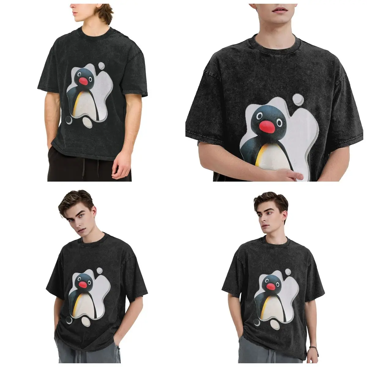 Pingu Pinga Penguin Tv Hip Hop Short Sleeve T-Shirts Washed Tops Tees Streetwear T Shirt Printed for Men woman