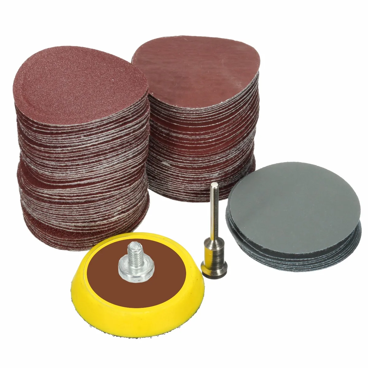 Disco de lijado de 100 piezas, disco de lijado de 25mm/1 pulgada + almohadilla de lijado de bucle de 1 pulgada + vástago de 1/8 pulgadas, papel de lija de respaldo de bucle, juego de pulido mezclado