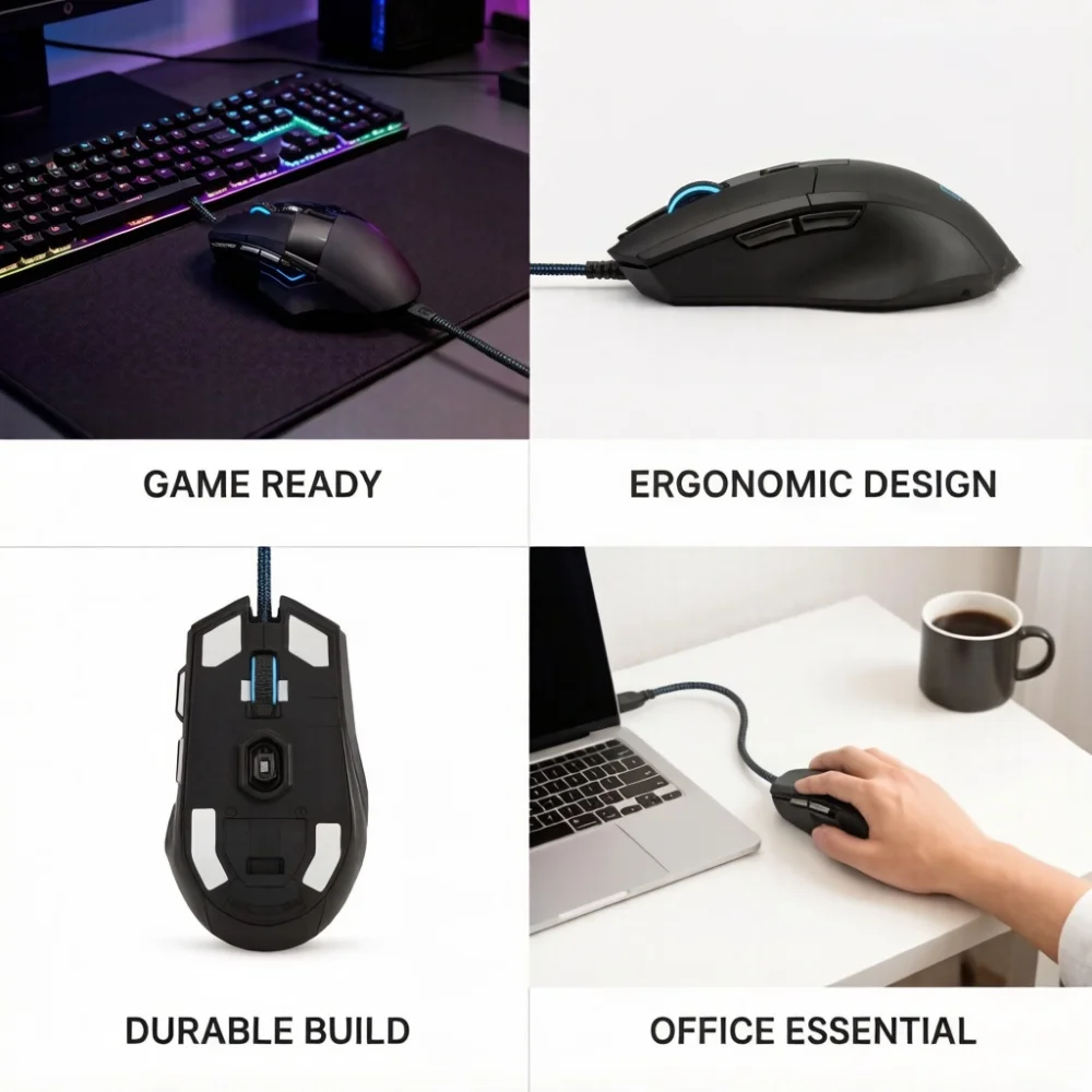 1 PC New Hyperspeed USB Gaming Mouse RGB Backlit Ergonomic Game Mice 7D Esports Wired Mouse for Laptop PC Gamer