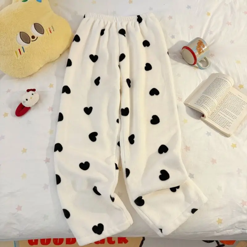 

Новинка 2023 года, зимние толстые теплые фланелевые штаны для сна с принтом для женщин, корейская свободная одежда для сна из кораллового флиса, домашняя одежда, домашняя одежда