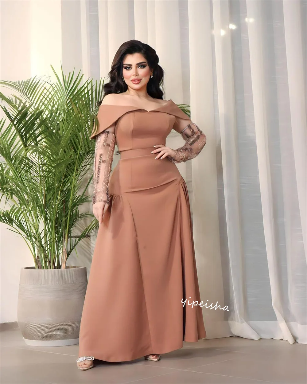 Customized  Evening Prom  Saudi Arabia Jersey Draped Quinceanera A-line Off-the-shoulder Bespoke Occasion Gown Midi es