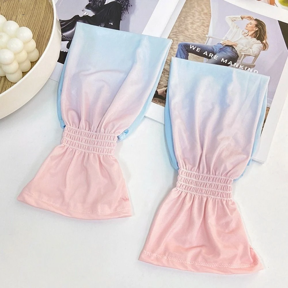 Sun Protection Elastic Long Ice Silk Sleeves Gradient Anti-UV Sunscreen Arm Covers UV Insulation Thin Cycling Gloves Summer