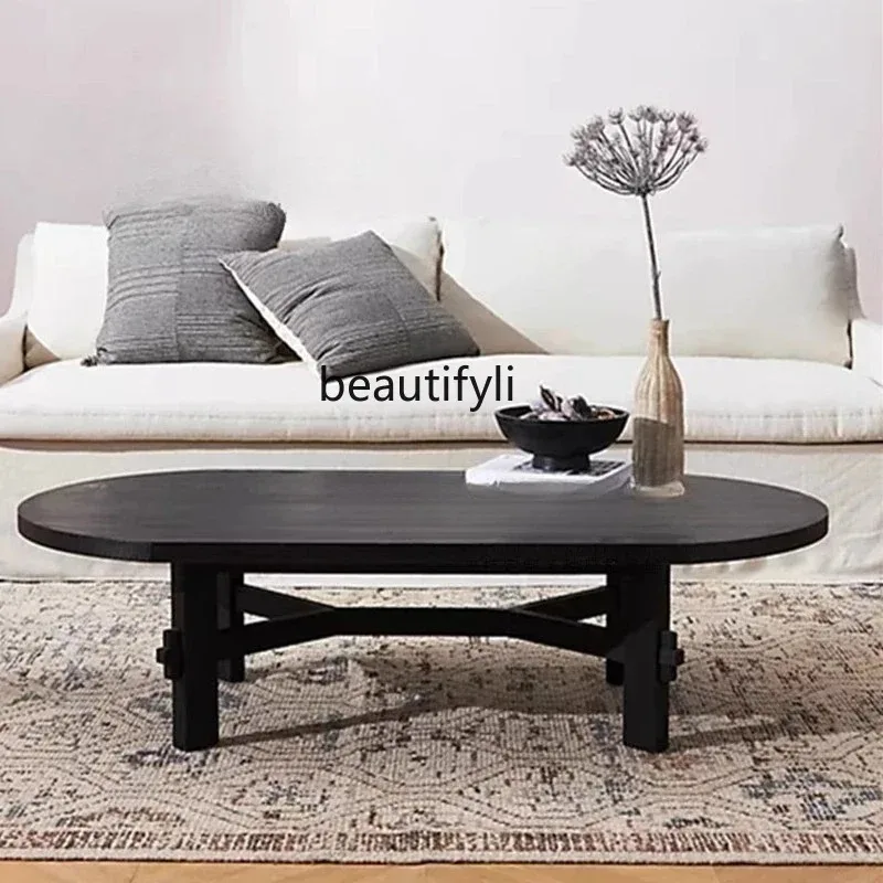 ss8350 Creative black solid wood coffee table minimalist living room designer wooden tea table wabi sabi wind, log tea table