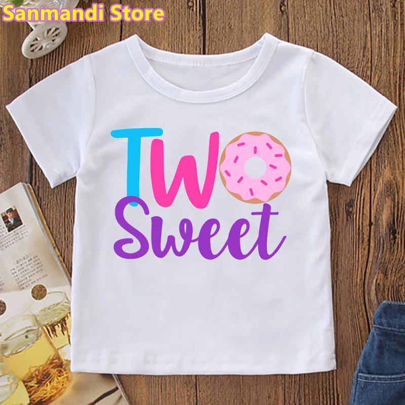 Two Sweet Donut wild three Graphic Print T-Shirt Birthday Gift Girls Children'S Clothing Harajuku Shirt Kawaii Kids Clothes Tops