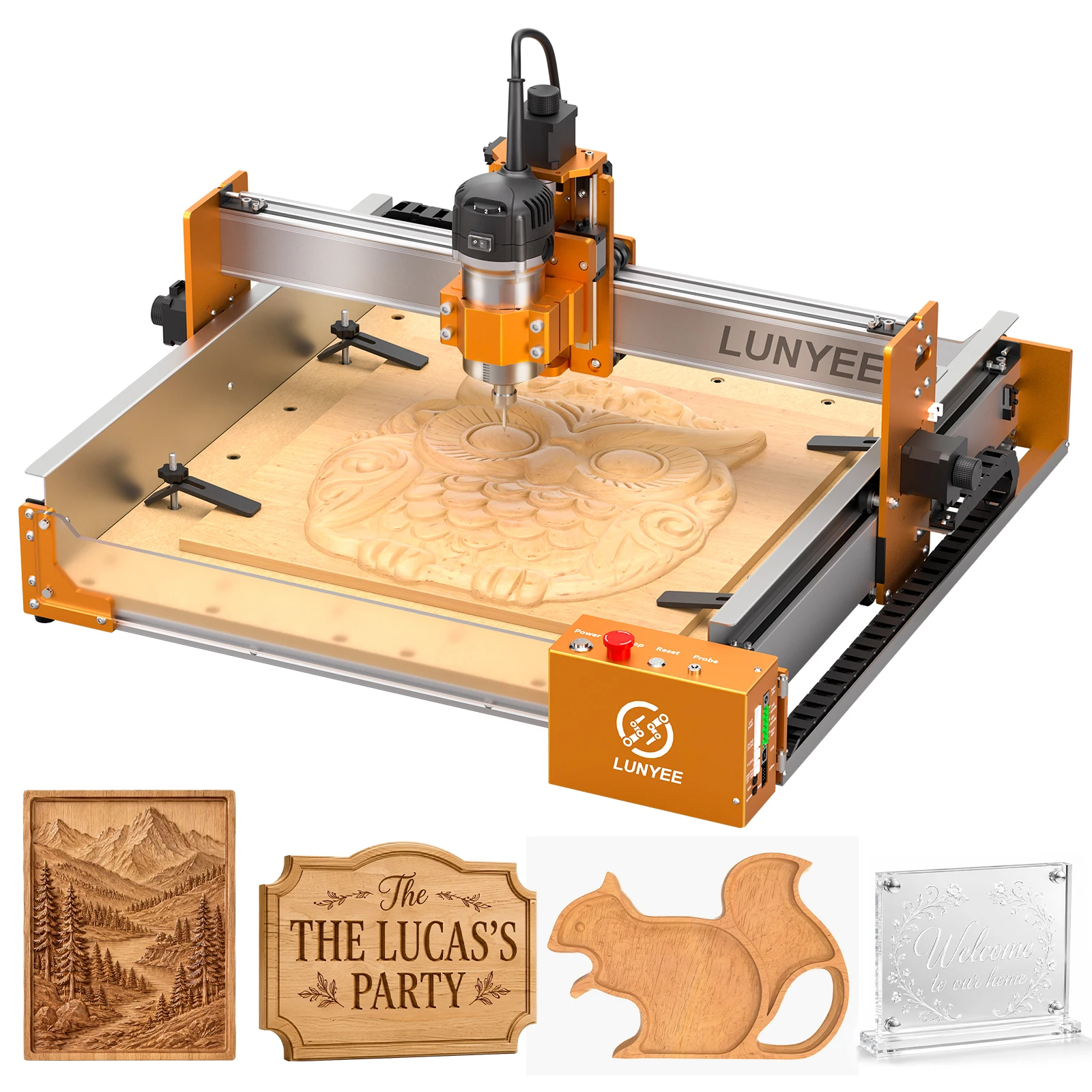 LUNYEE 4040Pro Max CNC Router Machine，400 X 400 X 90mm Working Area, Linear Guide Z Axis, Ball Screw Drive, Desktop CNC for Wood, MDF, Acrylic, PCB and Light Aluminum
