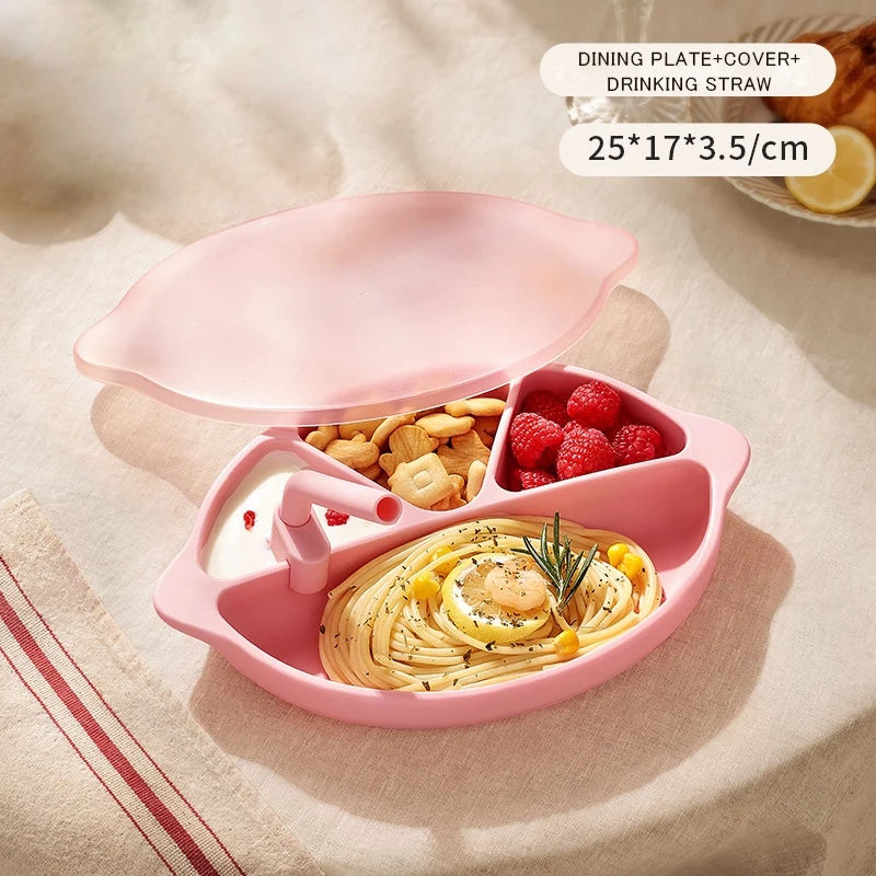 

25*17*3.5cm Baby Food Supplement Tableware Food Grade Silicone Suction Cup Dinner Plate Fall-proof Food Bowl With Cover