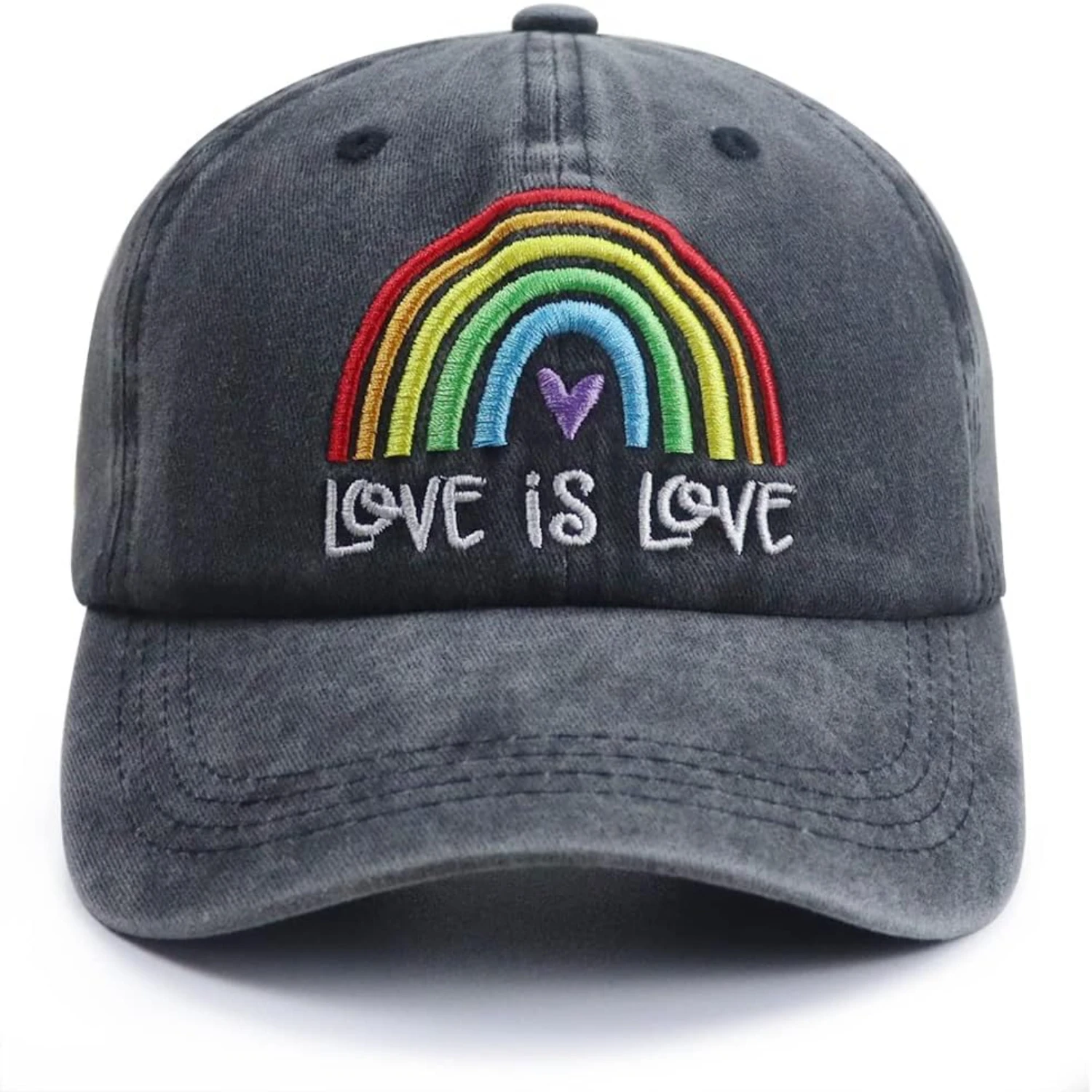 Fun and Colorful Adjustable Rainbow Love is Love Embroidered Baseball Hat - Vibrant LGBT Gay Pride Cotton Cap for Men and Women