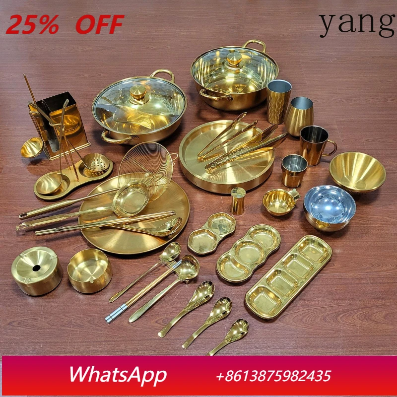 

YJQ stainless steel golden tableware commercial household hot pot spoon colander supplies