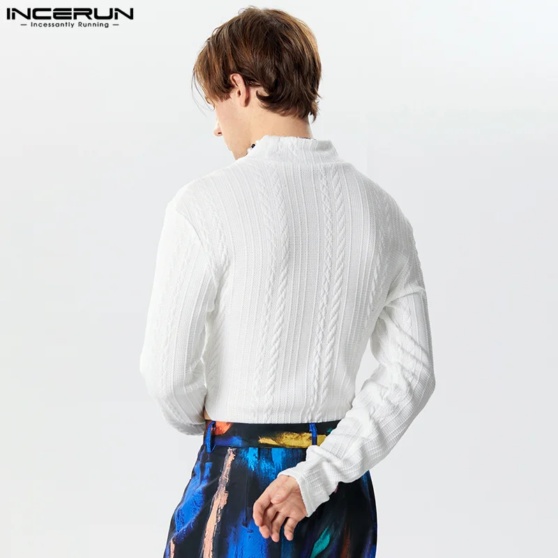 INCERUN-body de cuello alto para hombre, ropa de calle de manga larga, Color sólido, Sexy, informal, para Fitness, S-3XL, 2024
