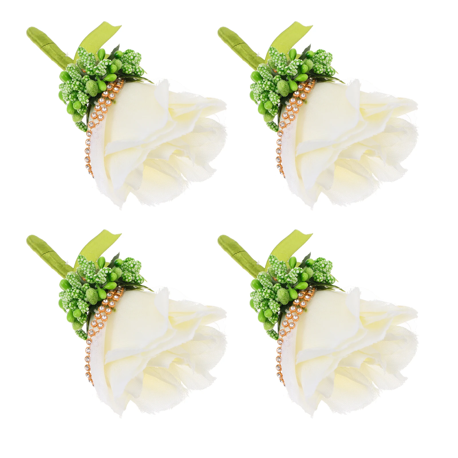 

4pcs Artificial Flowers Bridal Brooch Lightweight Boutonniere Silk Cloth Wedding Decor Fake Pins for Groom