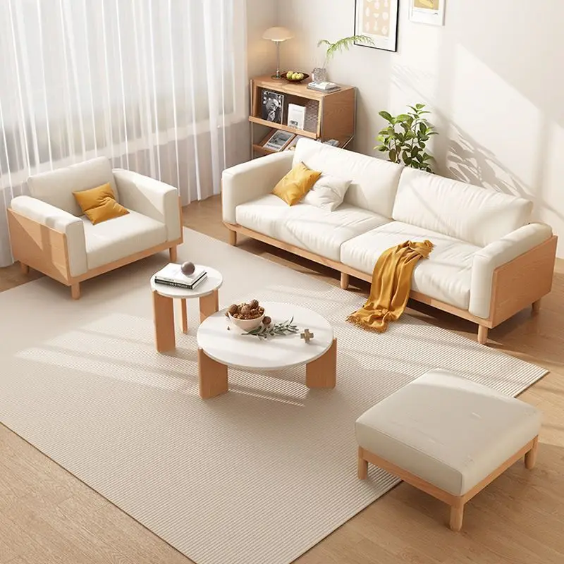 Small apartment fabric solid wood vertical cat paw leather living room sofa