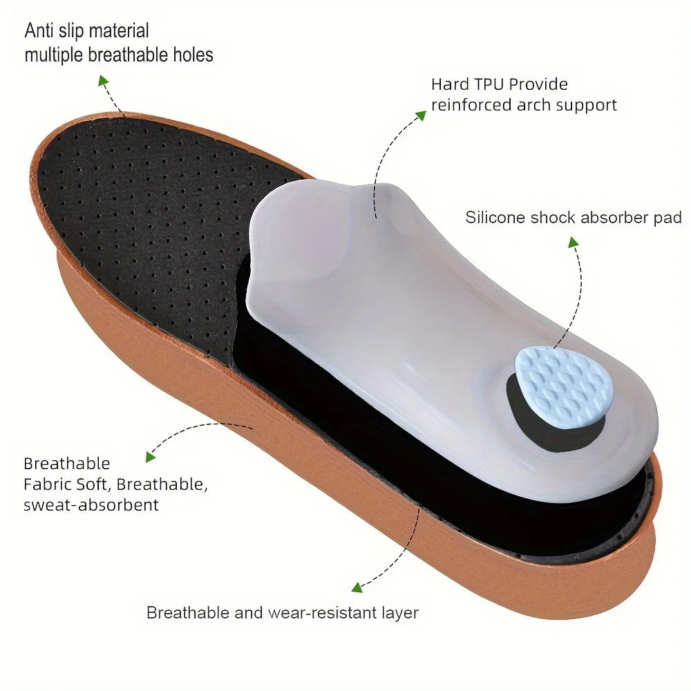 3 Pair Arch Support Insoles Artificial Leather Orthopedic Shoes Sole Breathable And Wear-resistant Insoles Suitable Flat Feet