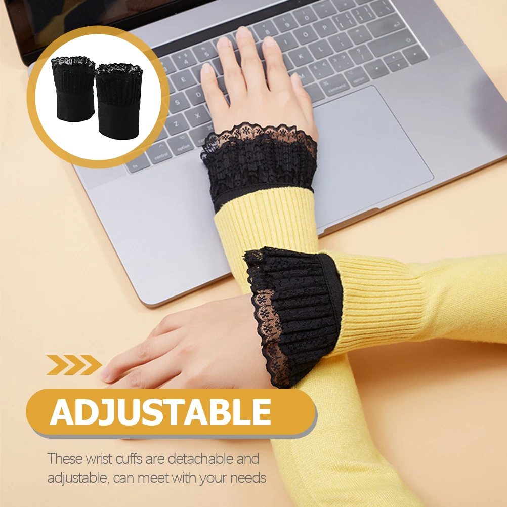 

1Pair Black Lace Wrist Cuffs Fake Sleeve Cuffs Detachable Adjustable Costume Accessory for Wedding Bride Women Ladies