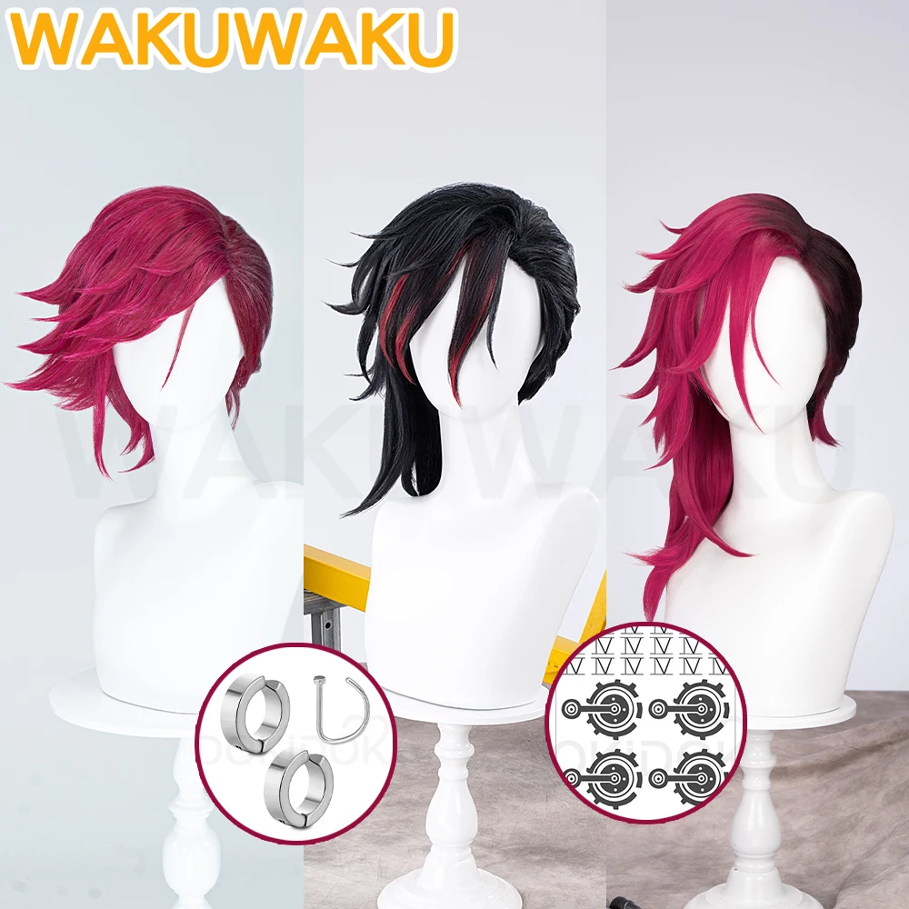 En STOCK Vi peluca Cosplay Anime Arcane Cosplay WakuWaku mujeres 45cm negro rojo gradiente pelo Arcane Season2 Vi Cosplay LOL peluca Jinx