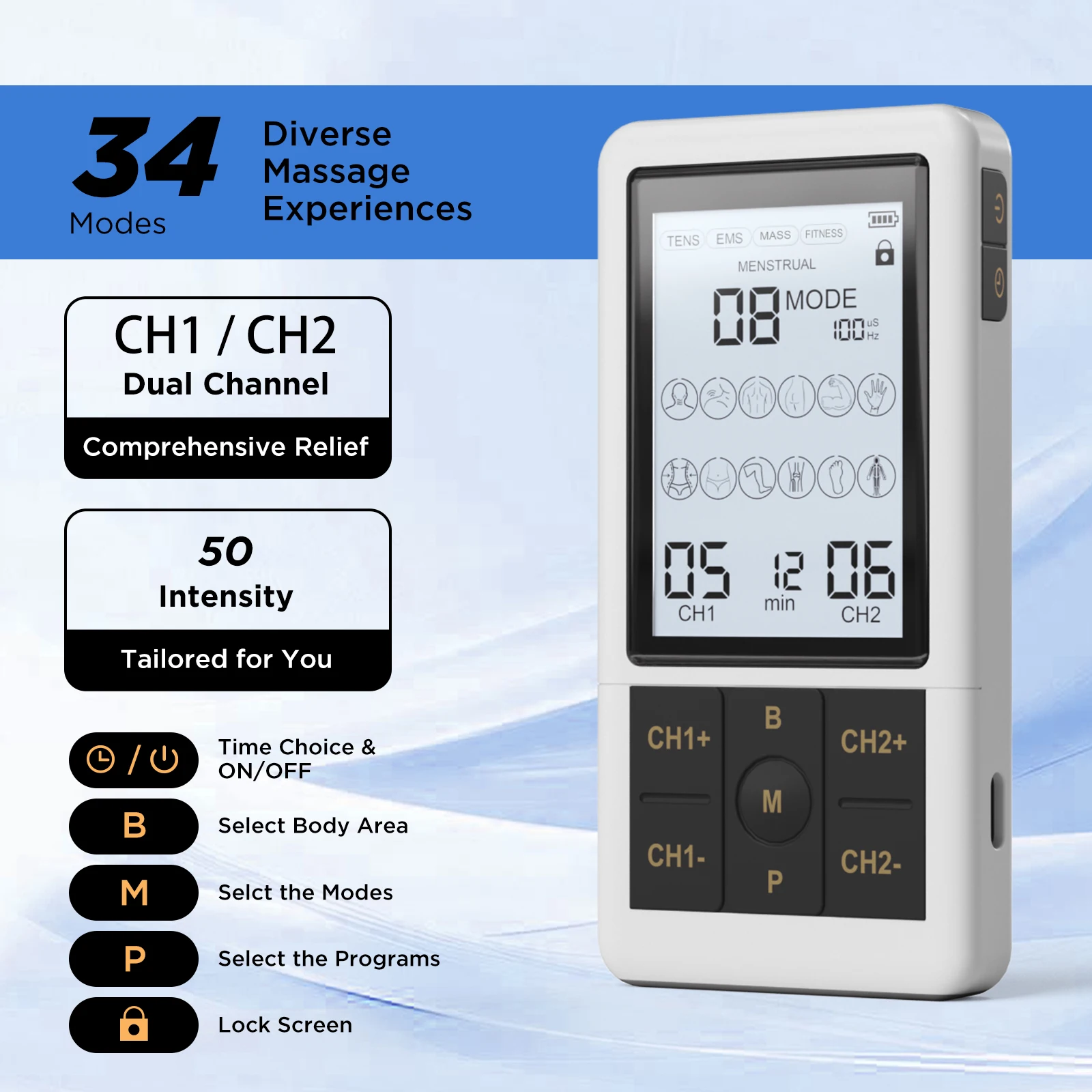 Portable Tens Machine Wireless Tens Ems Stimulator Multi Modes Muscle Pain Relief Massager for Home Sports Recovery Use