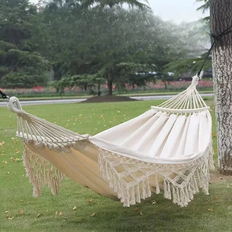 Kryta pojedyncza i podwรณjna huลtawka rekreacyjna z frฤdzlami Anti-roll Camping Swing Chair Ins Fringe Hamak Outdoor Camping Canvas
