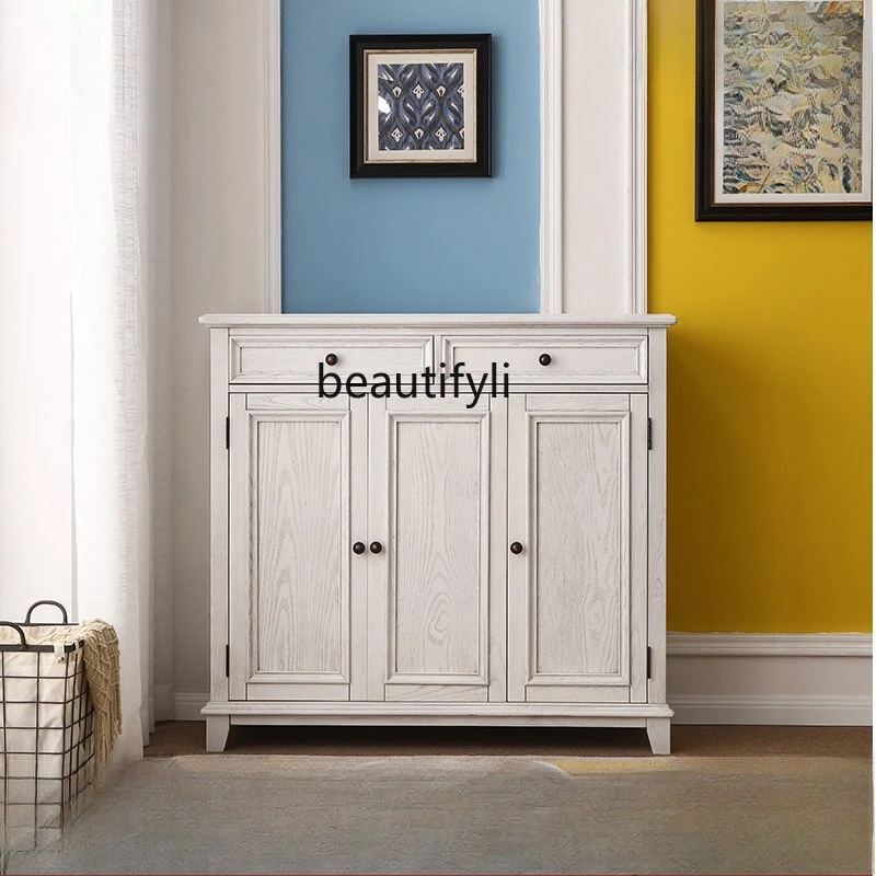 

American shoe cabinet solid wood white entrance hall cabinet ash wood multiple storage cabinet