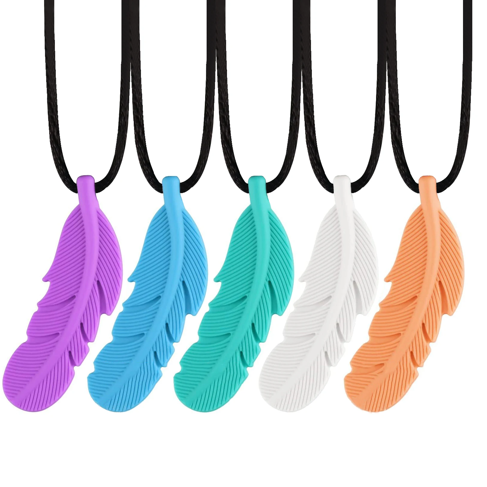 Cool Food-grade Silicone Necklace Chew Feather Pendant with Color of Macaron 1 Pcs Beautiful Stress Relieve Accessory Gift