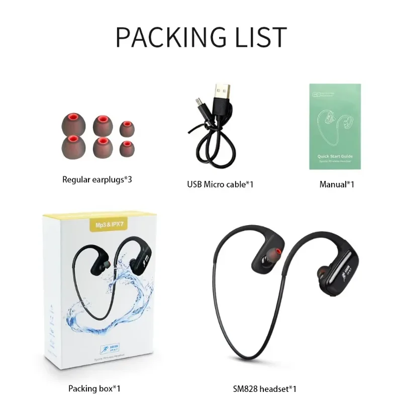 Outdoor Sports Waterproof Headphones, IPX7  32GB MP3 Player Earphone Wireless Headset with Noise Cancelling MIC image 6