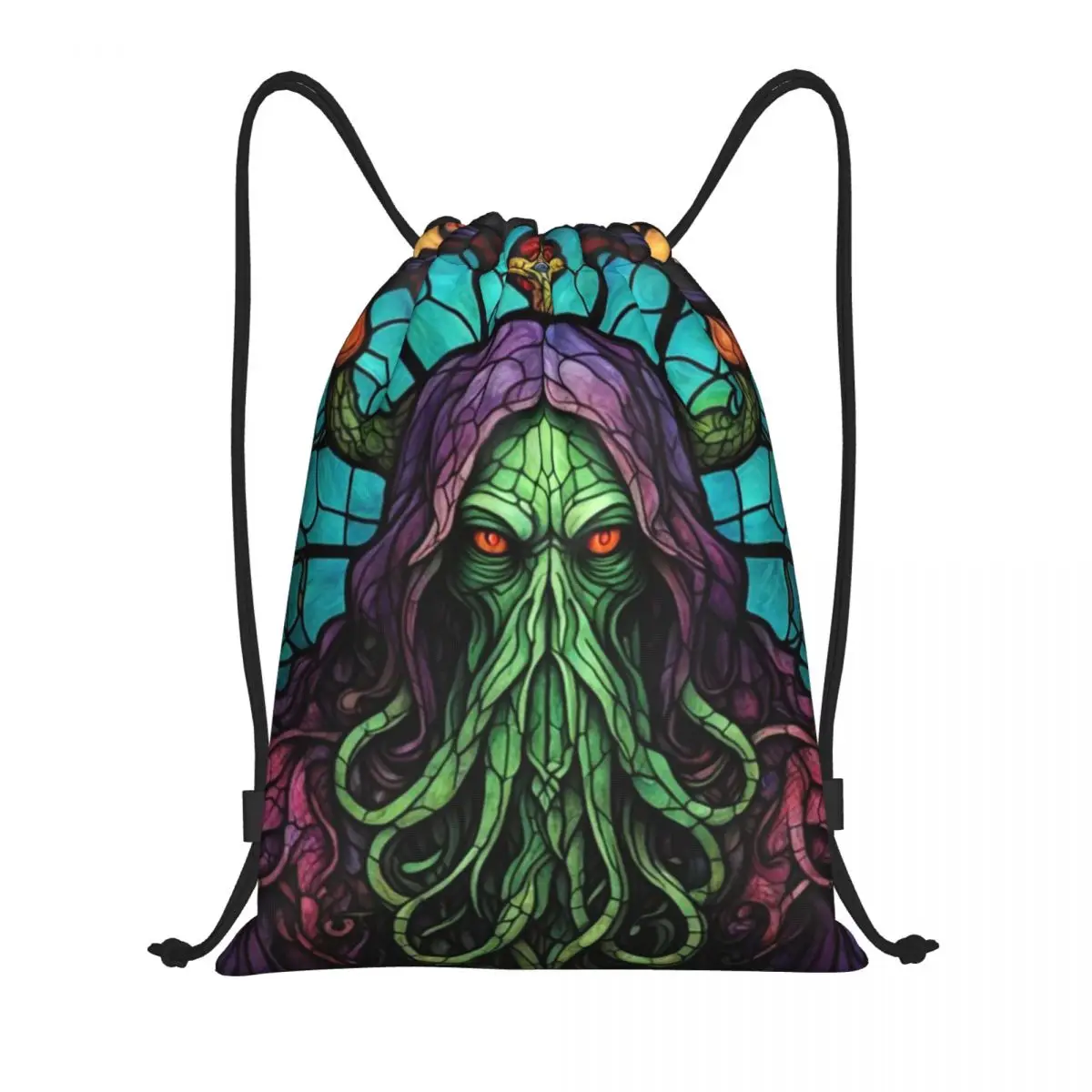 Cthulhu Stained Glass Tentacles Backpacks Portable Drawstring Bags Storage Bag Book Bags for Travel School