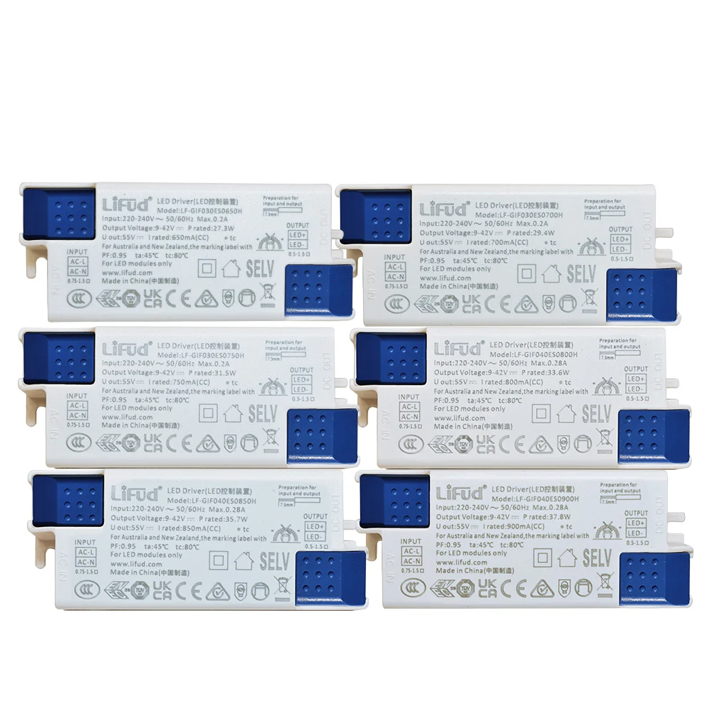 220V Lifud LED Driver DC9-42V 25W-40W LF-GIFxxxES 600mA 700mA 750mA 800mA 850mA 900mA 950mA 1000mA 1050mA Lighting Transformer