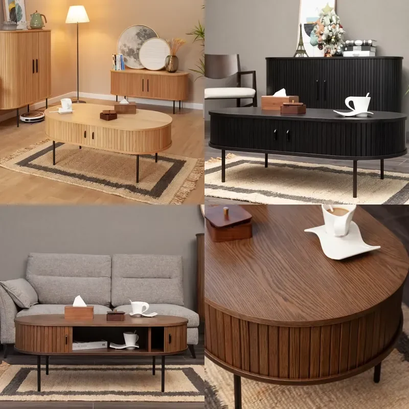 for Modern Round Wooden Coffee Table Side Center Table for Living Room Home Decor Hotel Villa Apartment Furniture