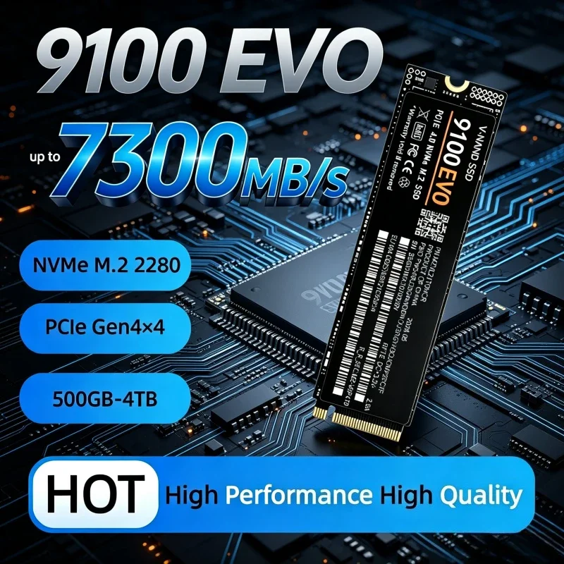 9100 EVO 7300 MB/s TLC 3D-NAND interne Solid-State-Festplatte, 500 GB–4 TB, M.2 2280 NVMe SSD für Desktop-, Laptop- und PC-Gaming-Speicher.