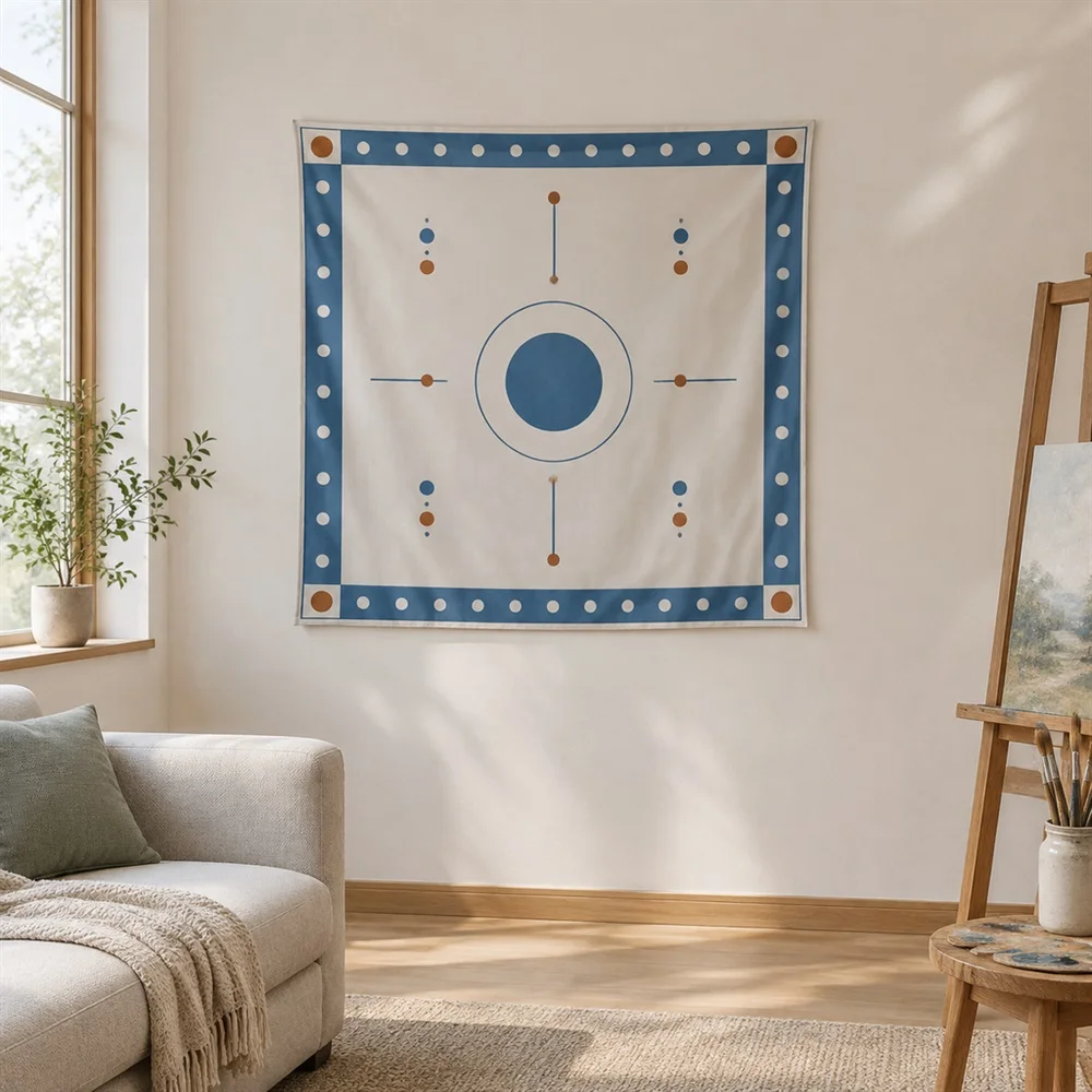 VIKAMA Dots and Lines Composition Border Frame Tapestry Wall Hanging, Scandinavian Wall Art Tapestries for Kitchen Dining Room