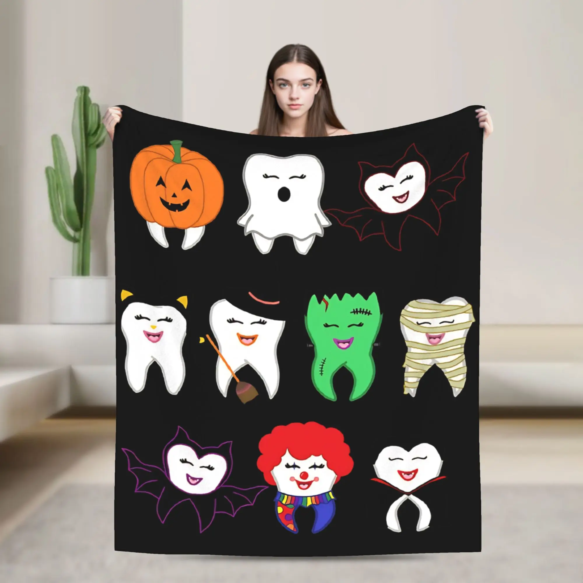 Halloween Teeth  Fleece Throw Blankets Cartoon Teeth Helloween Blanket for Sofa Outdoor Lightweight Bedding Throws,