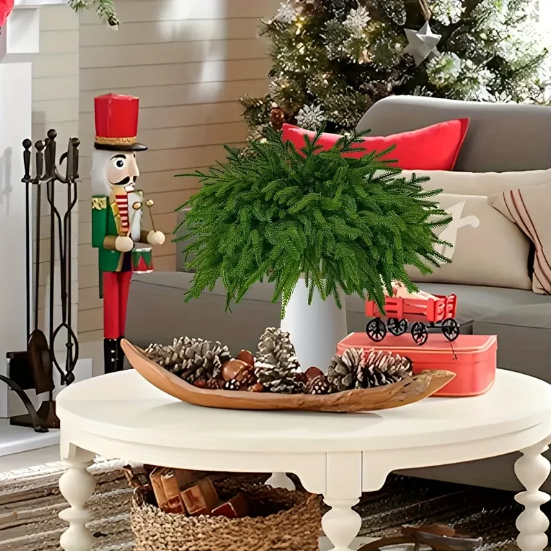 38 قطعة من فروع صنوبر نورفولك الاصطناعية اللمسية حقًا-13.38 بوصة سيقان كاذبة دائمة الخضرة، نباتات خضراء بلاستيكية متينة