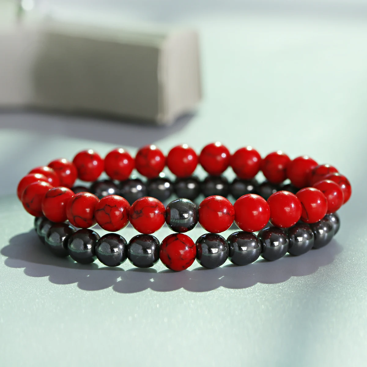 Red Turquoises Natural Stone Beads Bracelet Couple Beaded Bracelet Black Hematite 2023 Jewelry Gift For Men Women Yoga Healing