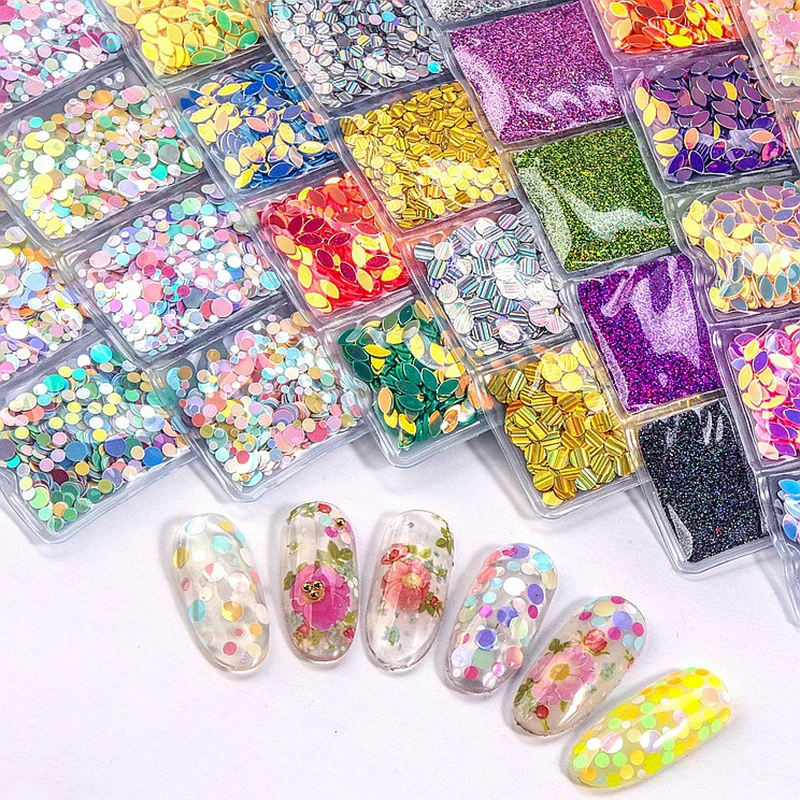 1 Pack Mxied Style Holographic Nail Art Decoration Sequins Designer Decals Manicure Glitter Nails Accessories Nail Supplies Tool