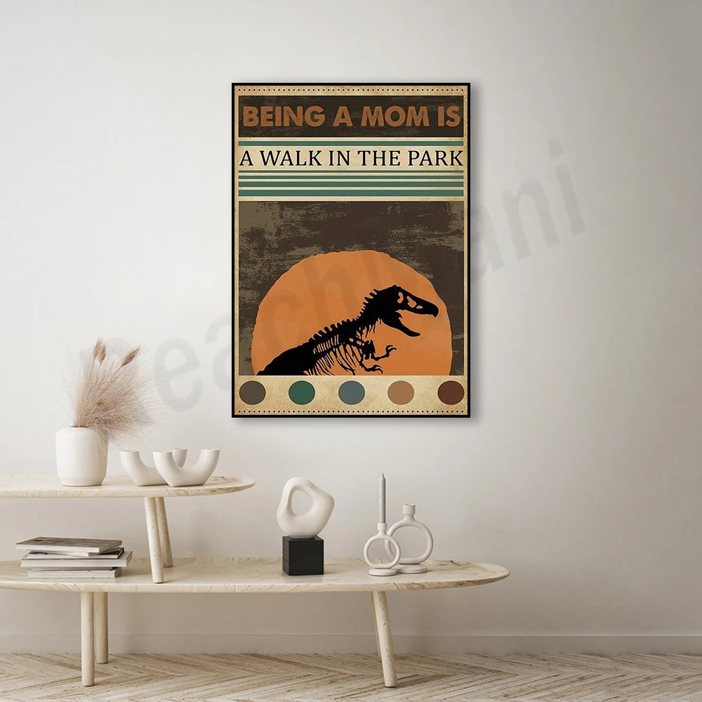 Винтажный постер на холсте с изображением динозавра, «быть мамой похожа на прогулку в парке», постер на стену спальни, гостиной, домашний декор