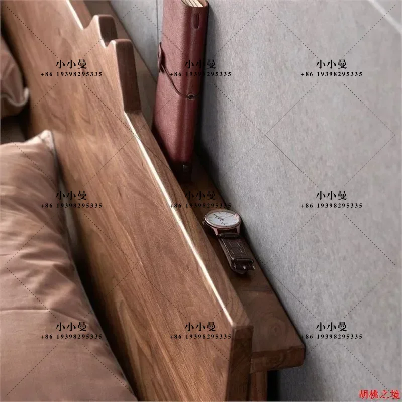 Nordic Solid Wood Bed Modern Simple Black Walnut Master Bedroom Double Bed Household 1.5m 1.8m Log Furniture