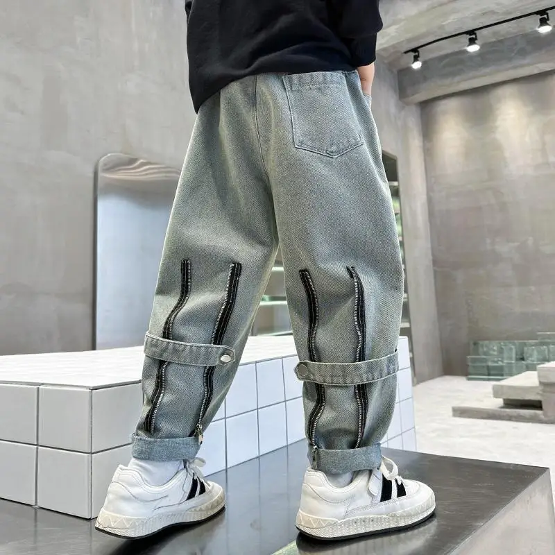 Premium Boys Autumn Jeans 2025 New Style Medium-Large Kids Long Pants Trendy Streetwear Clothing for 8-14 Years