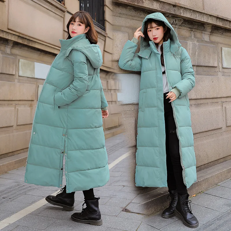 Winter Women Clothing Hooded Parkas Korean Fashion Simple Solid Color Oversized Thickened Windproof Warm Long Jacket Coat Women