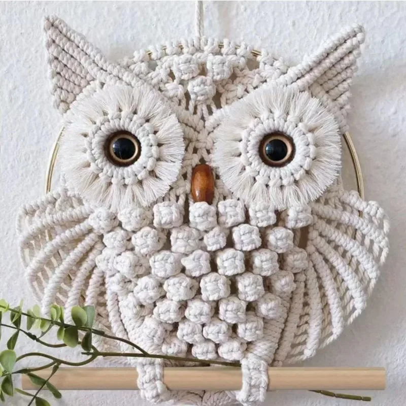 1pcs Handwoven Cotton Owl Wall Hanging | Nordic Bohemian Tapestry with Tassels Rope Decor Home Decoration Supplies