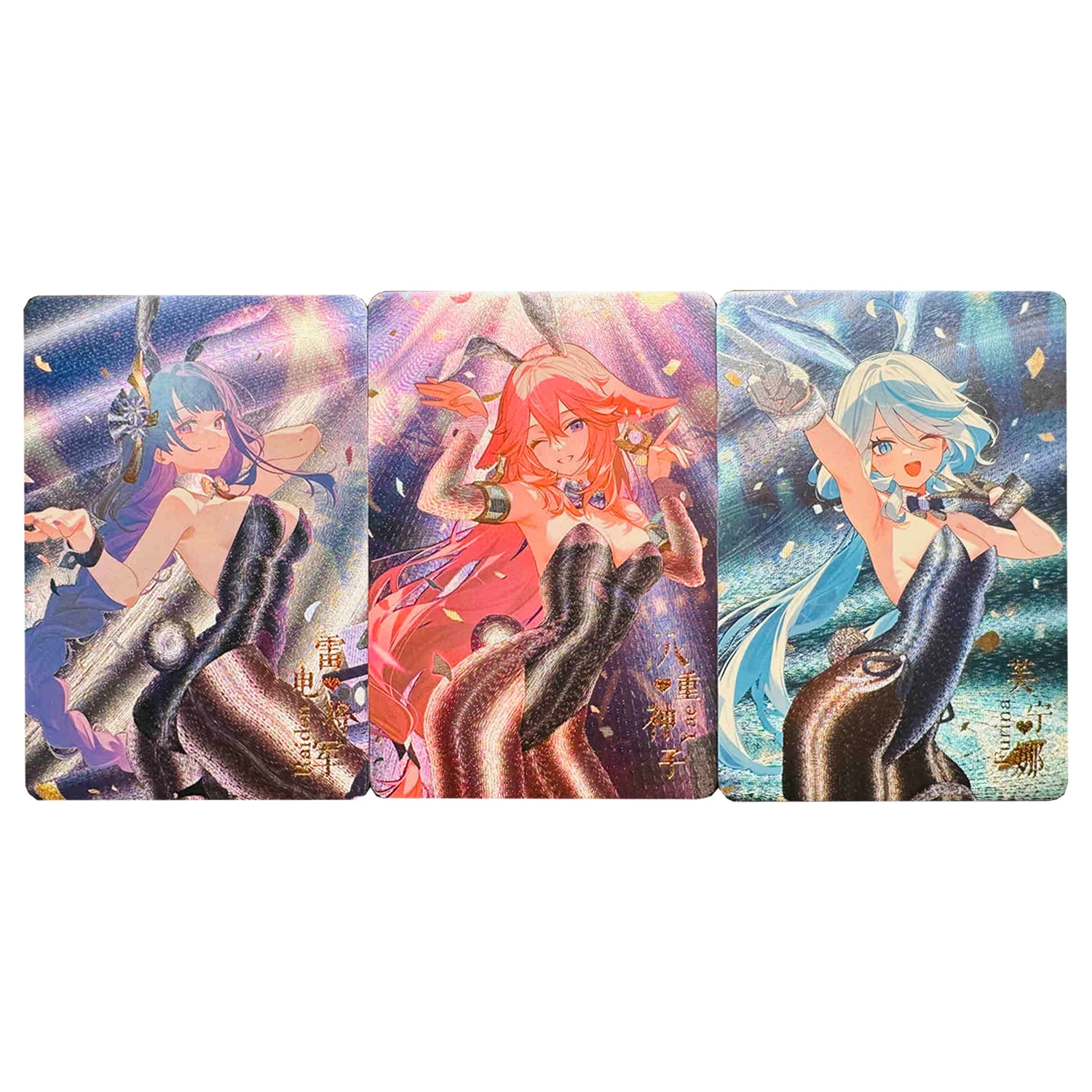 3Pcs/set Diy Self Made Genshin Impact Yae Miko Bunny Girl Collection Card Coarse Flash Raiden Shogun Game Anime Cards Gift Toy