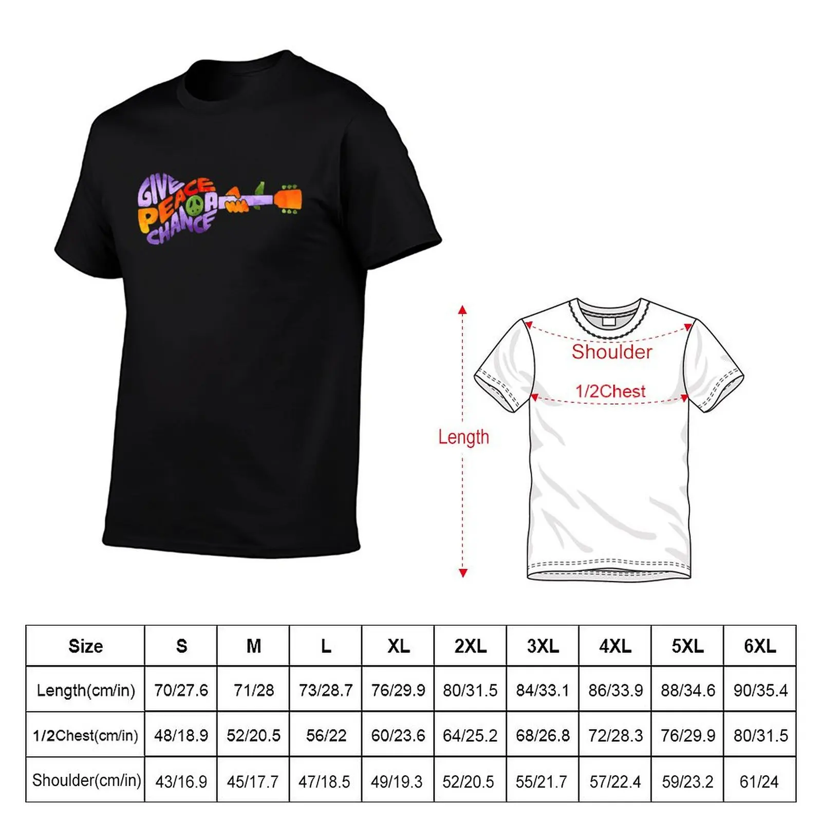 Give Peace A Chance Guitar shape T-Shirt Basic Simple Design Short Sleeve Shirt