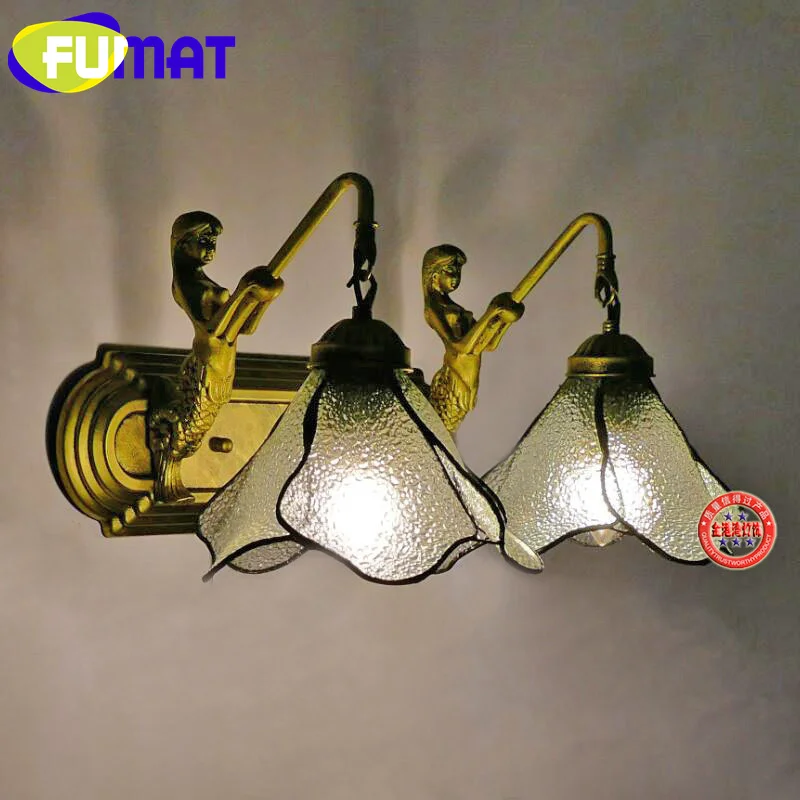 FUMAT Tiffany style stained glass European lotus wall lamp for bedroom bed restaurant study corridor LED decor sconce light