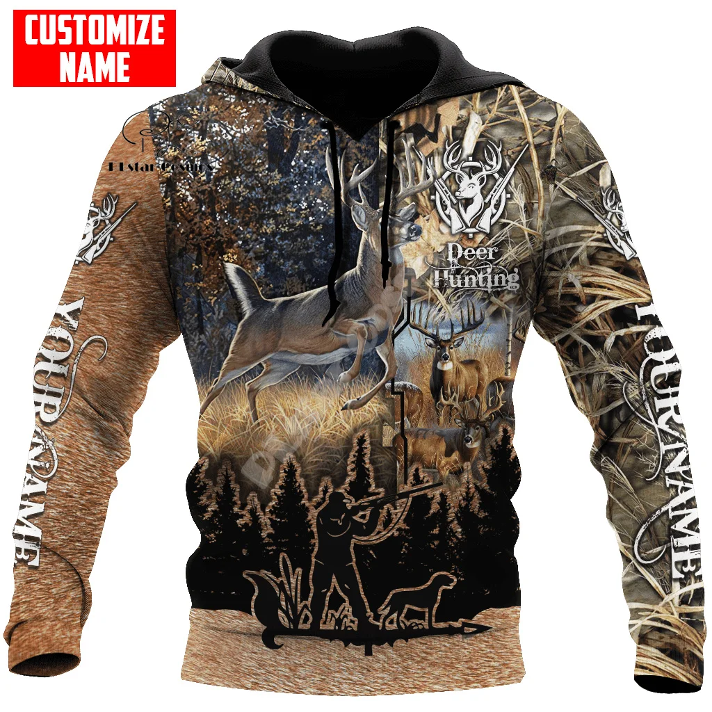 Custom Name Deer Hunting Camo Hunter Graffiti Tattoo Vintage Retro Streetwear 3DPrint Harajuku Pullover Casual Jacket Hoodies A8