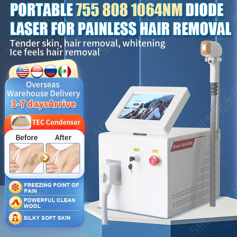 Professional Ice Hair Removal Machine Diode Laser Bar 3 Wavelengths 755 808 1064nm 2000W Depilation Equipment For Salon