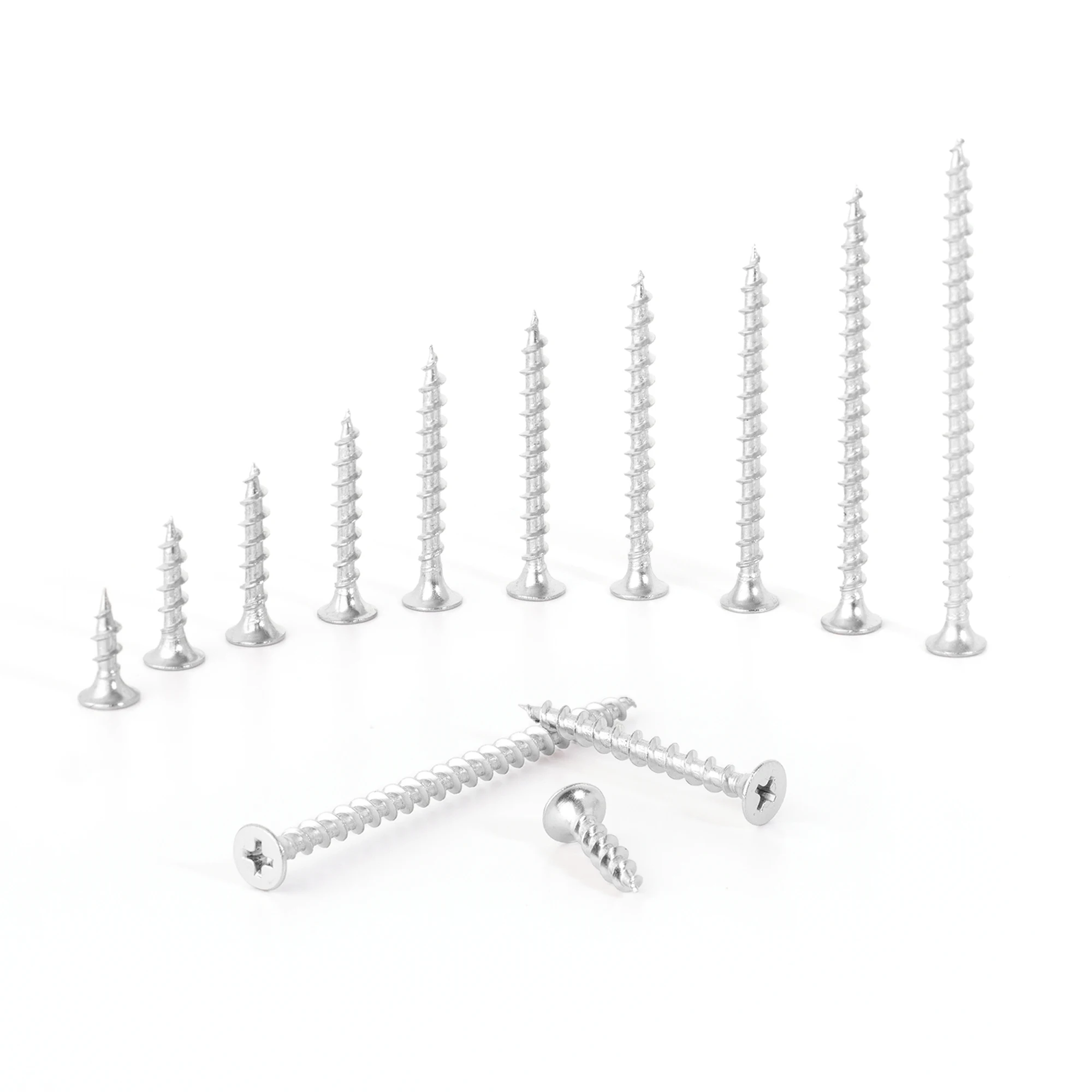 20pcs Stainless Steel M4 15-70mm Dry Wall Wood Screws Flat Head Phillips Screw Carpentry Quick-Thread Self-tapping Screw